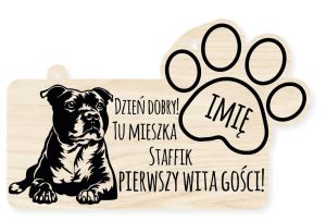 Drewniana tabliczka dekoracyjna Staffik z imieniem psa