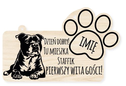 Drewniana tabliczka dekoracyjna Staffik z imieniem psa
