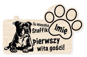 Drewniana tabliczka dekoracyjna Staffik z imieniem psa