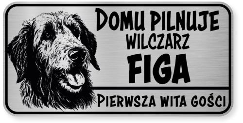 Uwaga pies tabliczka ostrzegawcza 20x10 Wilczarz z imieniem psa