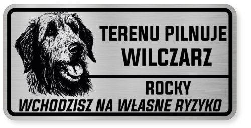 Uwaga pies tabliczka ostrzegawcza 20x10 Wilczarz z imieniem psa