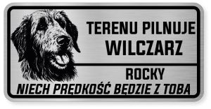 Uwaga pies tabliczka ostrzegawcza 20x10 Wilczarz z imieniem psa