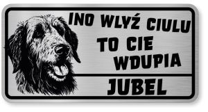 Uwaga pies tabliczka ostrzegawcza 20x10 Wilczarz z imieniem psa
