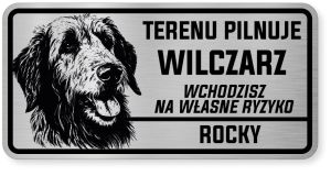 Uwaga pies tabliczka ostrzegawcza 20x10 Wilczarz z imieniem psa