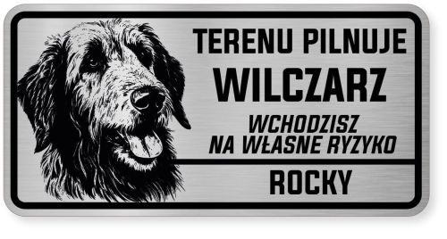 Uwaga pies tabliczka ostrzegawcza 20x10 Wilczarz z imieniem psa