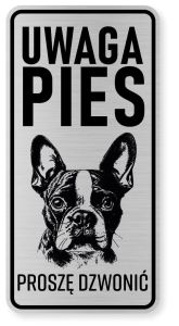 Uwaga pies tabliczka ostrzegawcza 10x20 Boston Terrier