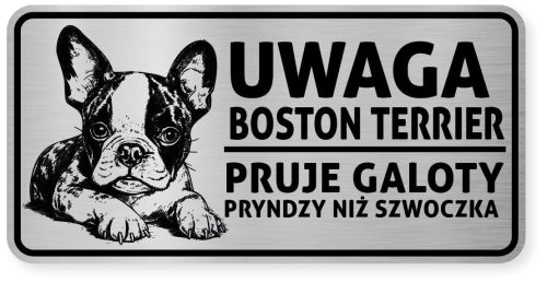 Uwaga pies tabliczka ostrzegawcza 20x10 Boston Terrier
