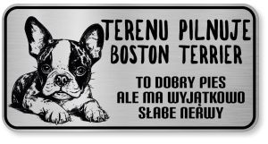 Uwaga pies tabliczka ostrzegawcza 20x10 Boston Terrier
