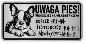 Uwaga pies tabliczka ostrzegawcza 20x10 Boston Terrier