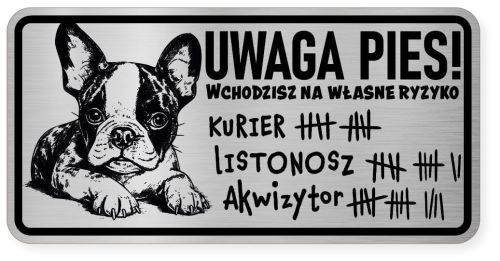 Uwaga pies tabliczka ostrzegawcza 20x10 Boston Terrier