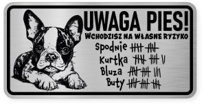 Uwaga pies tabliczka ostrzegawcza 20x10 Boston Terrier