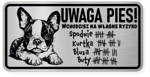 Uwaga pies tabliczka ostrzegawcza 20x10 Boston Terrier
