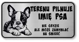 Uwaga pies tabliczka ostrzegawcza 20x10 Boston Terrier z imieniem psa