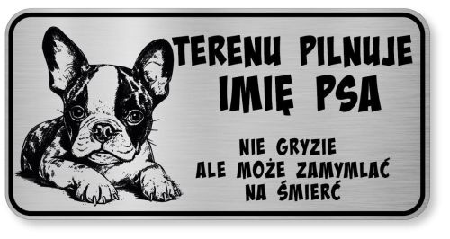 Uwaga pies tabliczka ostrzegawcza 20x10 Boston Terrier z imieniem psa