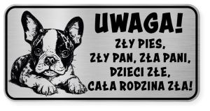 Uwaga pies tabliczka ostrzegawcza 20x10 Boston Terrier