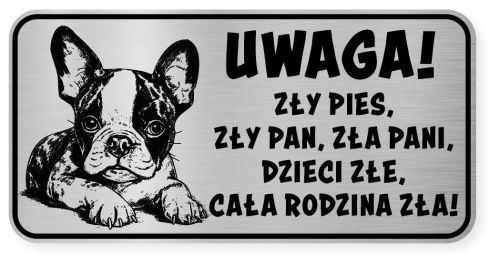 Uwaga pies tabliczka ostrzegawcza 20x10 Boston Terrier
