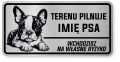 Uwaga pies tabliczka ostrzegawcza 20x10 Boston Terrier z imieniem psa