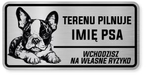 Uwaga pies tabliczka ostrzegawcza 20x10 Boston Terrier z imieniem psa