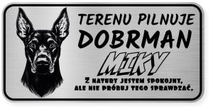 Uwaga pies tabliczka ostrzegawcza 20x10 Doberman z imieniem psa