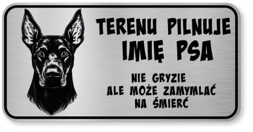 Uwaga pies tabliczka ostrzegawcza 20x10 Doberman z imieniem psa