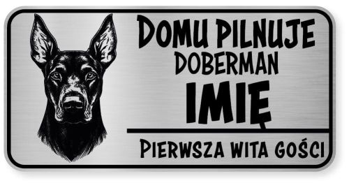 Uwaga pies tabliczka ostrzegawcza 20x10 Doberman z imieniem psa