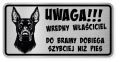Uwaga pies tabliczka ostrzegawcza 20x10 Doberman