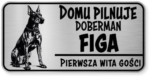 Uwaga pies tabliczka ostrzegawcza 20x10 Doberman z imieniem psa