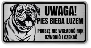 Uwaga pies tabliczka ostrzegawcza 20x10 Buldog Angielski