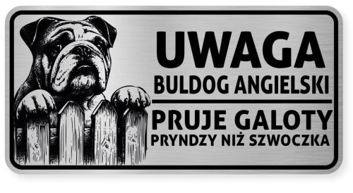 Uwaga pies tabliczka ostrzegawcza 20x10 Buldog Angielski
