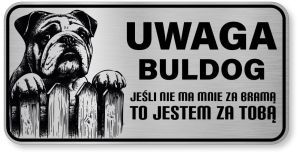 Uwaga pies tabliczka ostrzegawcza 20x10 Buldog Angielski