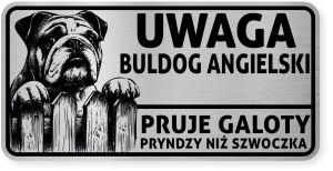 Uwaga pies tabliczka ostrzegawcza 20x10 Buldog Angielski