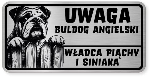 Uwaga pies tabliczka ostrzegawcza 20x10 Buldog Angielski