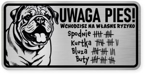 Uwaga pies tabliczka ostrzegawcza 20x10 Buldog Angielski