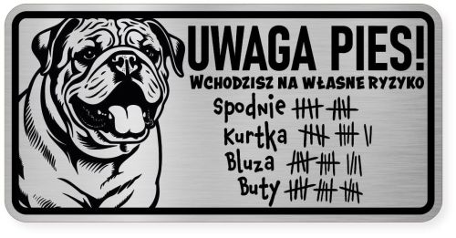 Uwaga pies tabliczka ostrzegawcza 20x10 Buldog Angielski