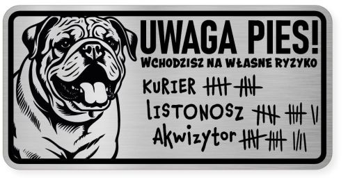 Uwaga pies tabliczka ostrzegawcza 20x10 Buldog Angielski