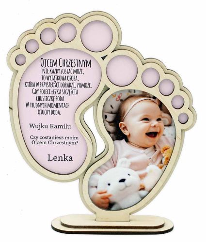 Statuetka w kształcie stópek prośba o bycie Chrzestnym 