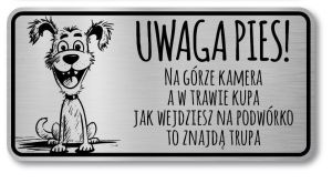 Tabliczka Uwaga pies śmieszna 20x10