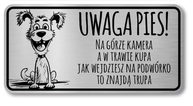 Tabliczka Uwaga pies śmieszna 20x10