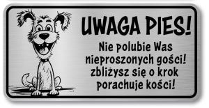Tabliczka Uwaga pies śmieszna 20x10