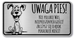 Tabliczka Uwaga pies śmieszna 20x10