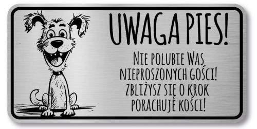 Tabliczka Uwaga pies śmieszna 20x10