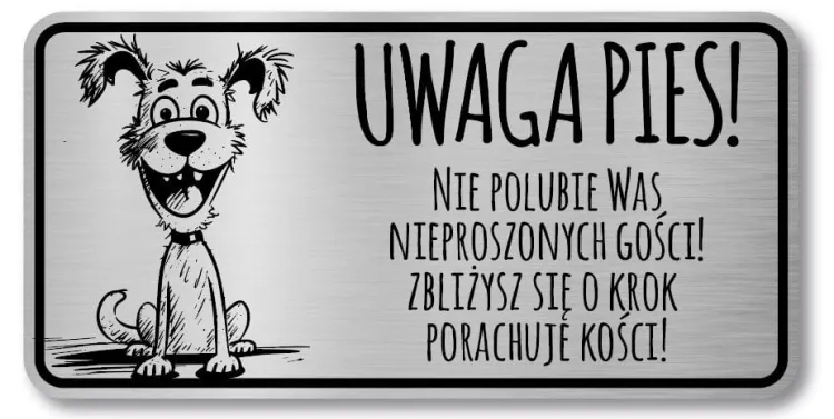 Tabliczka Uwaga pies śmieszna 20x10