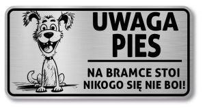 Tabliczka Uwaga pies śmieszna 20x10