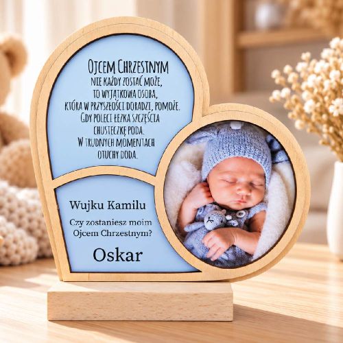 Prośba o bycie ojcem chrzestnym lub matką chrzestną - drewniana statuetka