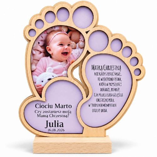 Prośba o bycie ojcem chrzestnym lub matką chrzestną - drewniana statuetka stópki