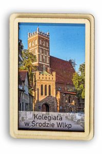 Magnes pamiątkowy ze sklejki dwuwarstwowy z nadrukiem Kolegiata Środa Wlkp