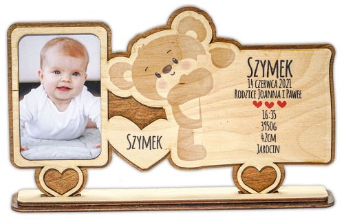 Metryczka dla dziecka - statuetka z misiem