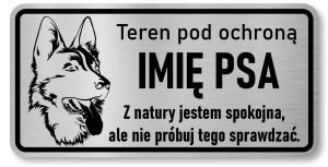 Tabliczka z Laminatu 20 x 10  Teren pod ochroną Owczarka Niemieckiego - imię psa